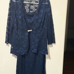 Elegant Navy Lace Dress with Jacket